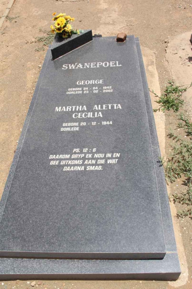 SWANEPOEL George 1942-2002 &amp; Martha Aletta Cecilia 1944-