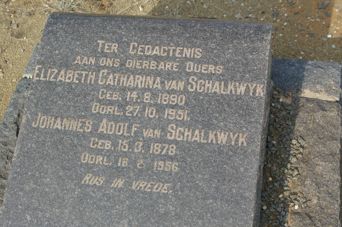 SCHALKWYK Johannes Adolf, van 1878-1956 &amp; Elizabeth Catharina 1890-1951
