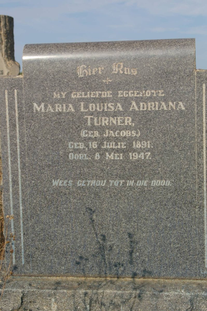 TURNER Maria Louisa Adriana nee JACOBS 1891-1947