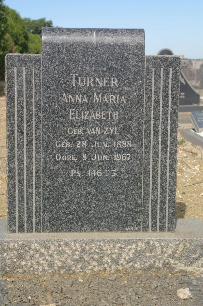 TURNER Anna Maria Elizabeth nee van ZYL 1888-1967