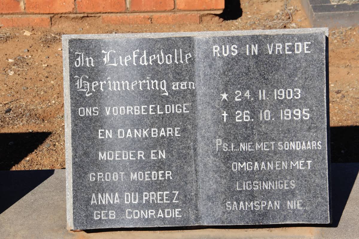 PREEZ Anna, du nee CONRADIE formerly THERON 1903-1995