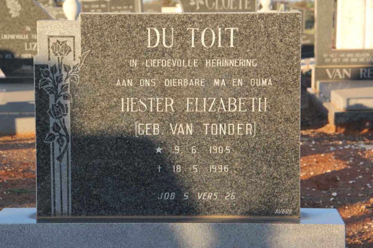 TOIT Hester Elizabeth, du nee VAN TONDER 1905-1996