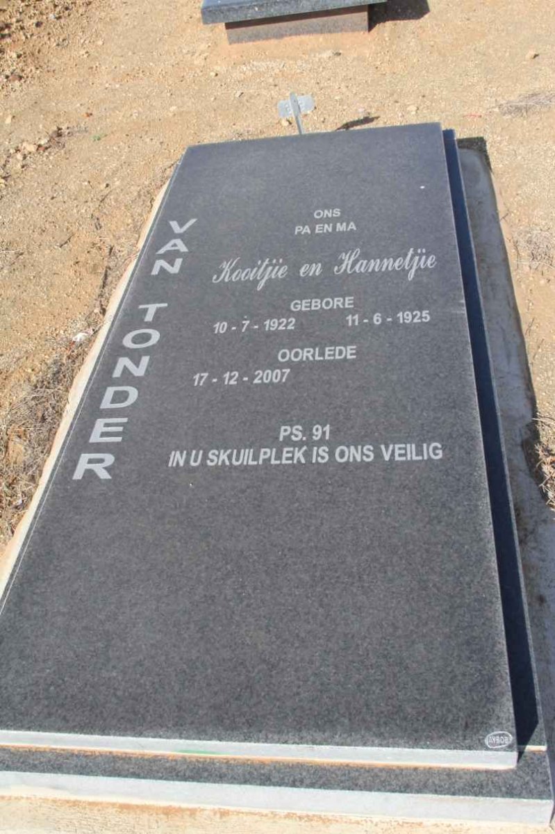 TONDER Kootjie, van 1922-2007 &amp; Hannetjie 1925-