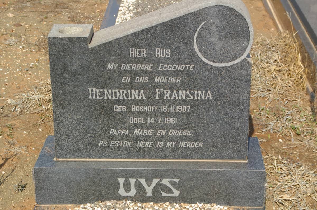 UYS Hendrina Fransina nee BOSHOFF 1907-1961