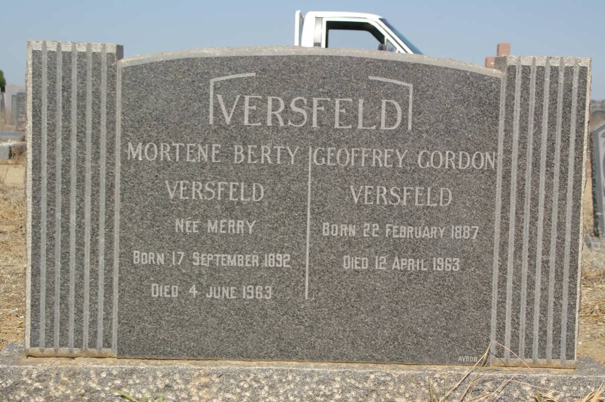 VERSFELD Geoffrey Gordon 1887-1963 &amp; Mortene Berty MERRY 1892-1963