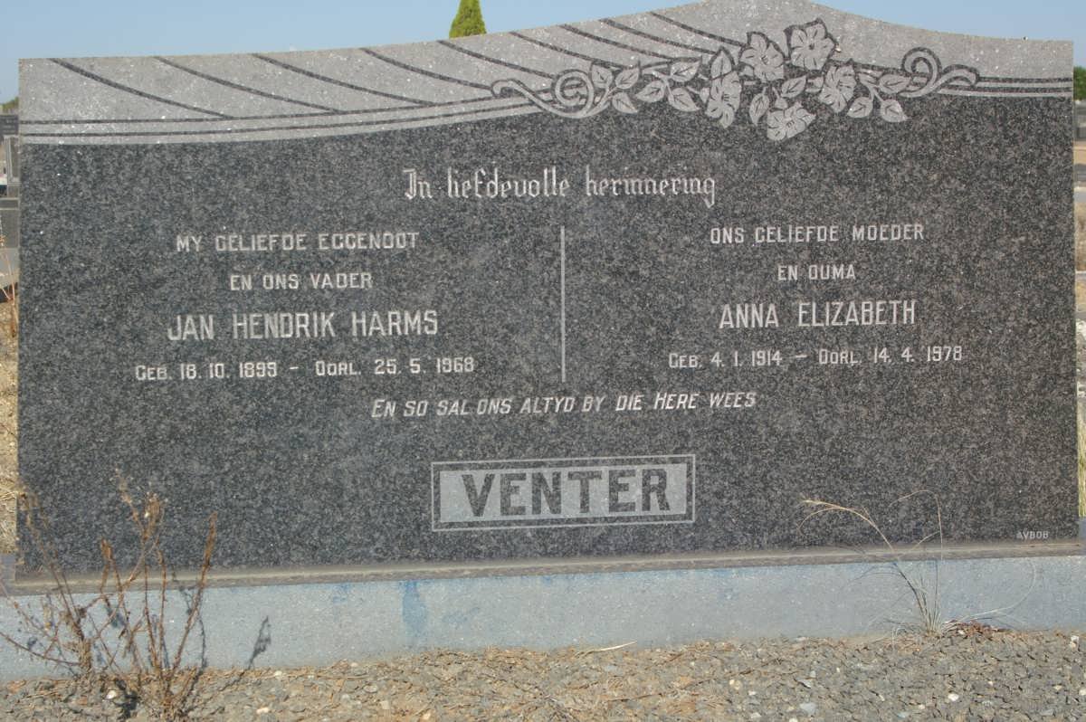 VENTER Jan Hendrik Harms 1899-1968 &amp; Anna Elizabeth 1914-1978