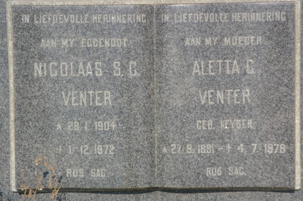 VENTER Nicolaas S.C. 1904-1972 &amp; Aletta C. KEYSER 1891-1978
