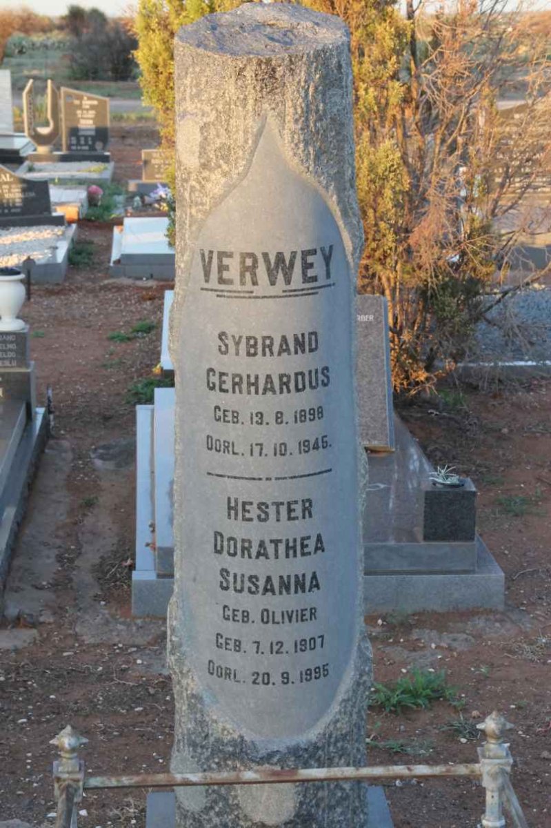 VERWEY Sybrand Gerhardus 1898-1945 &amp;  Hester Dorathea Susanna OLIVIER 1907-1995