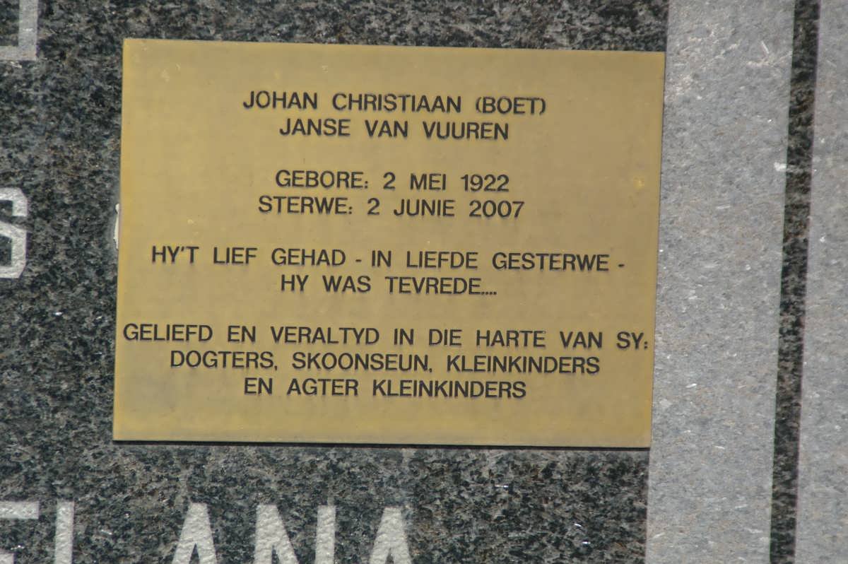 JANSE VAN VUUREN Johan Christiaan 1922-2007