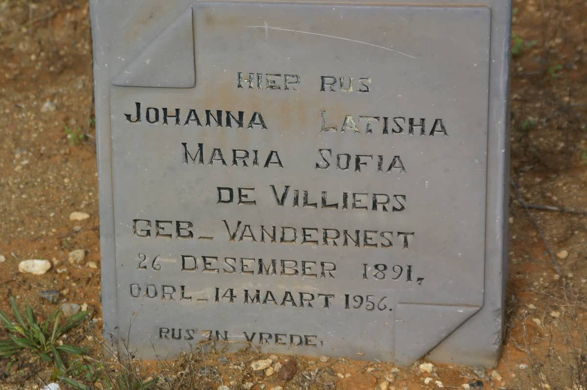 VILLIERS Johanna Latisha Maria Sofia, de nee VAN DER NEST 1891-1956