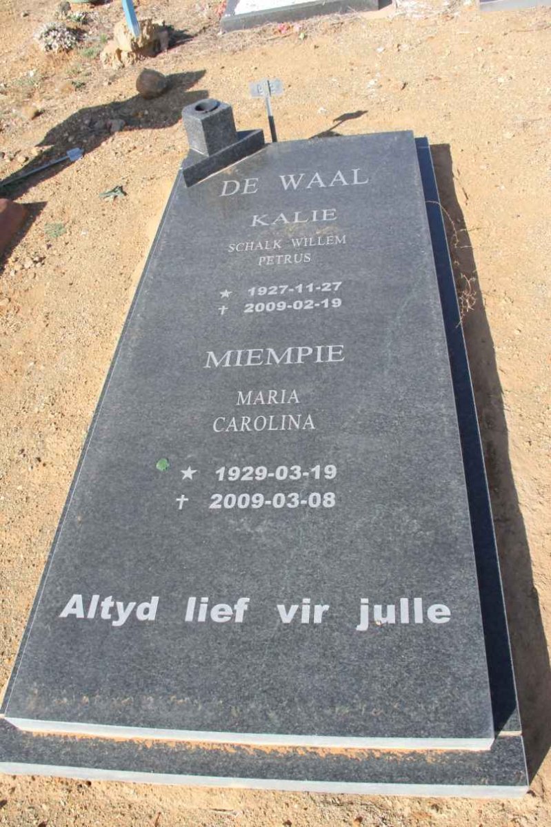 WAAL Schalk Willem Petrus, de 1927-2009 &amp; Maria Carolina 1929-2009