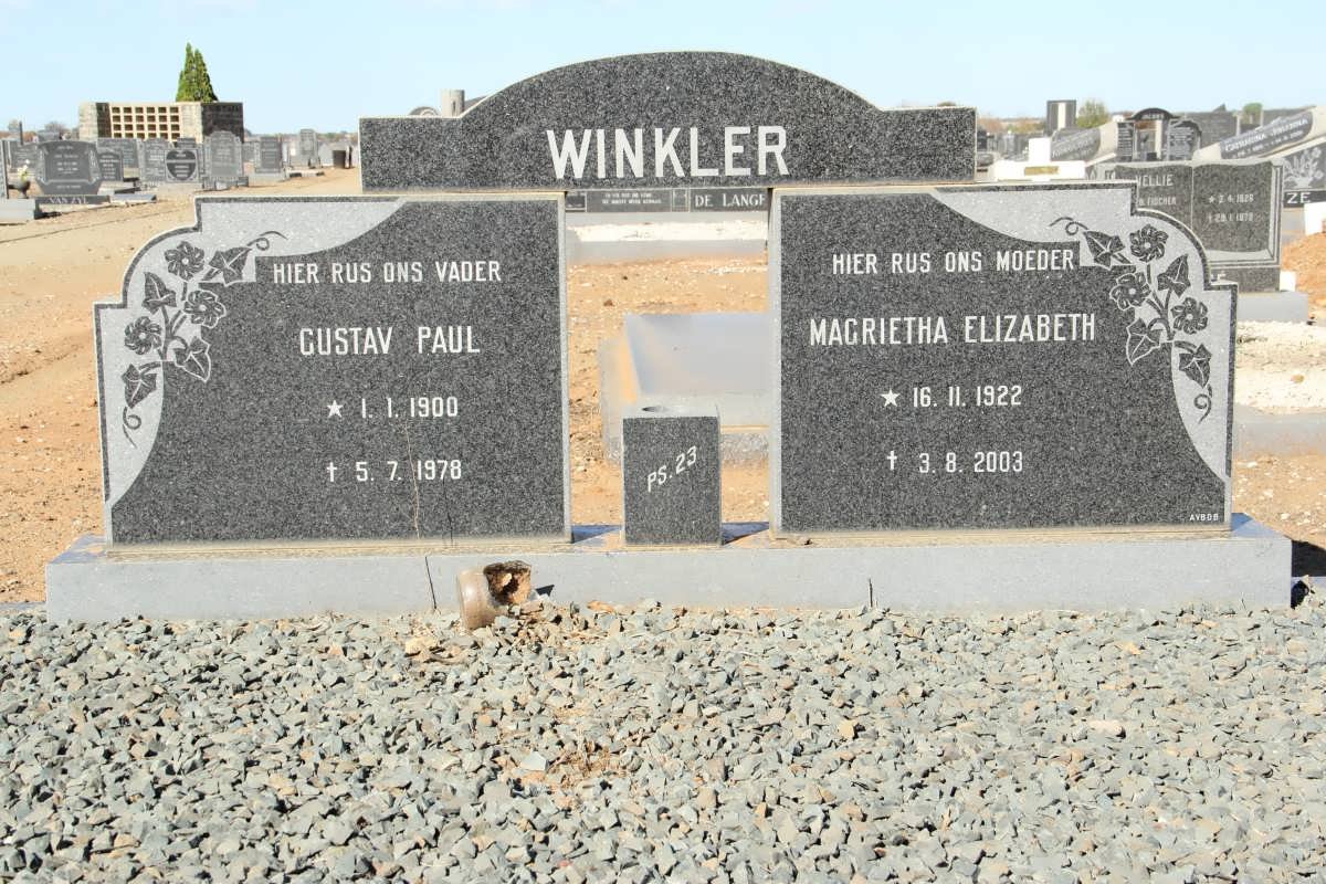 WINKLER Gustav Paul 1900-1978 &amp; Magrietha Elizabeth 1922-2003