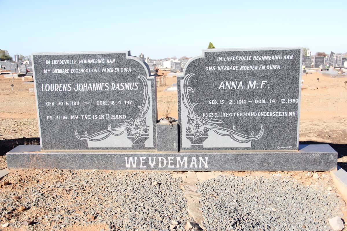 WEYDEMAN Lourens Johannes Rasmus 1911-1971 &amp; Anna M.F. 1914-1989