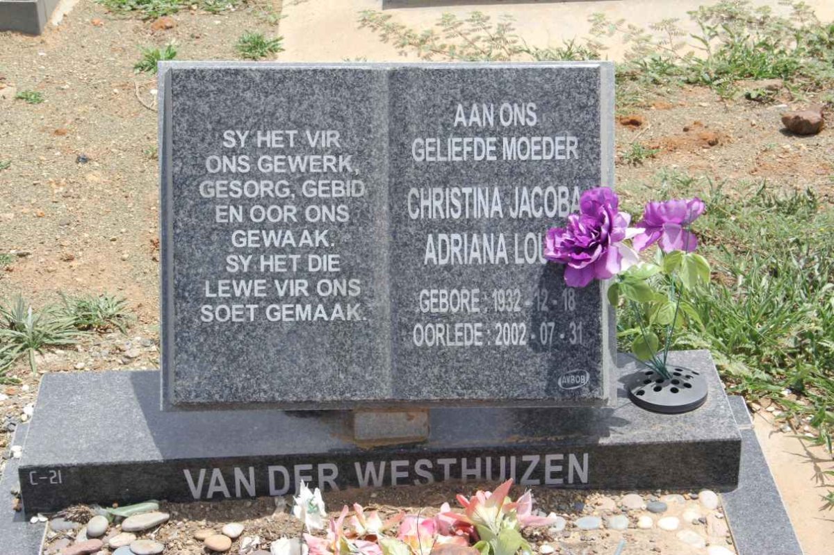 WESTHUIZEN Christina Jacoba Adriana Louisa, van der 1932-2002