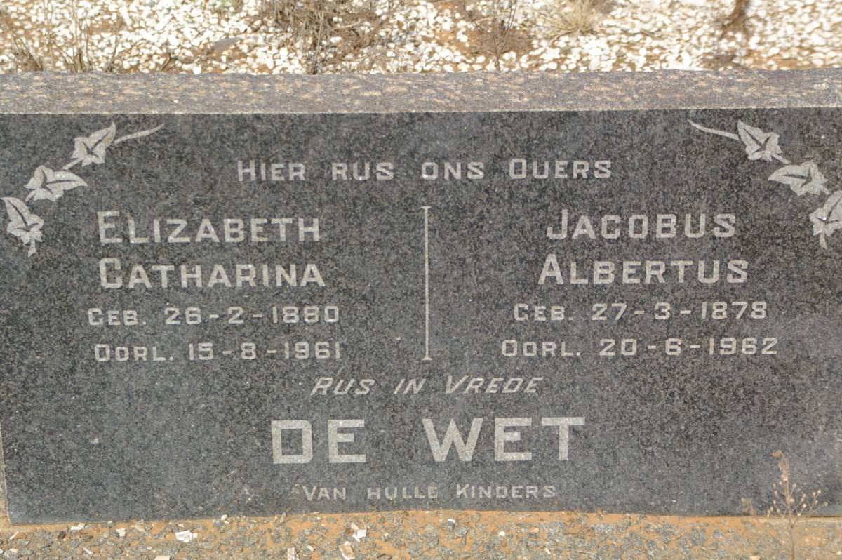WET Jacobus Albertus, de 1878-1962 &amp; Elizabeth Catharina 1880-1961