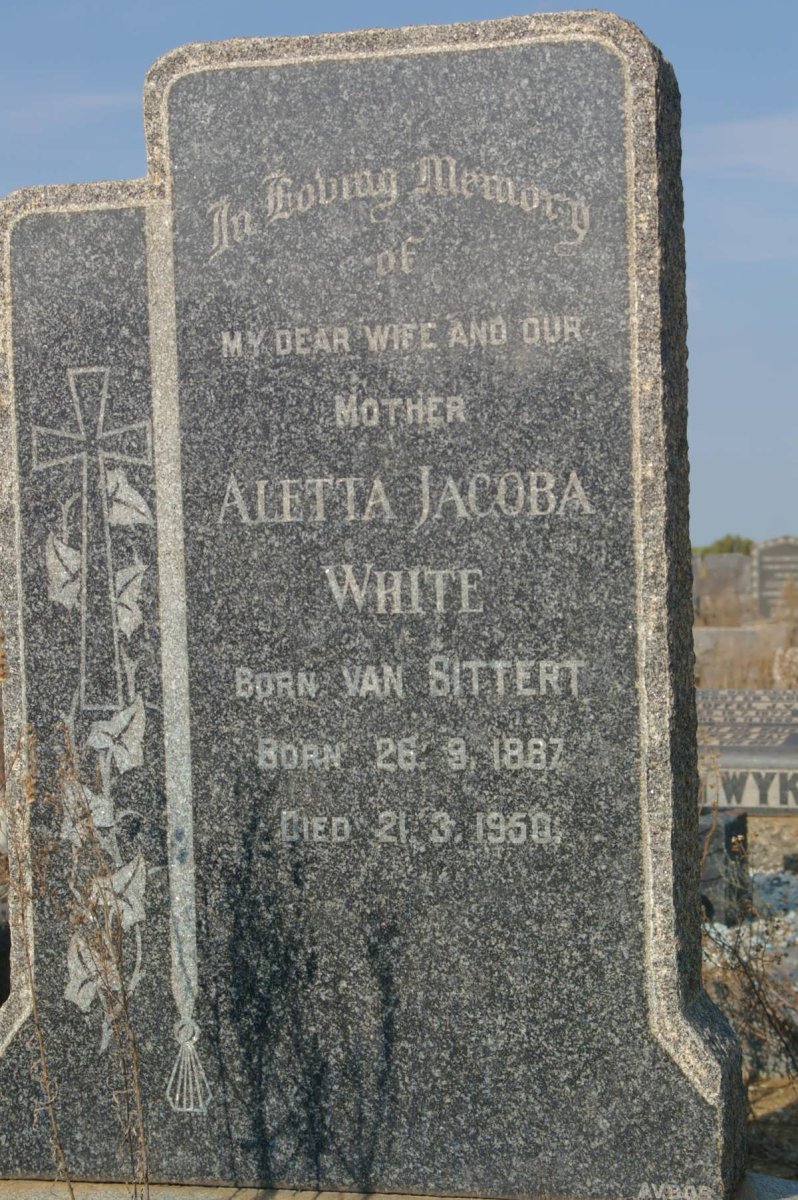 WHITE Aletta Jacoba nee van SITTERT 1887-1950