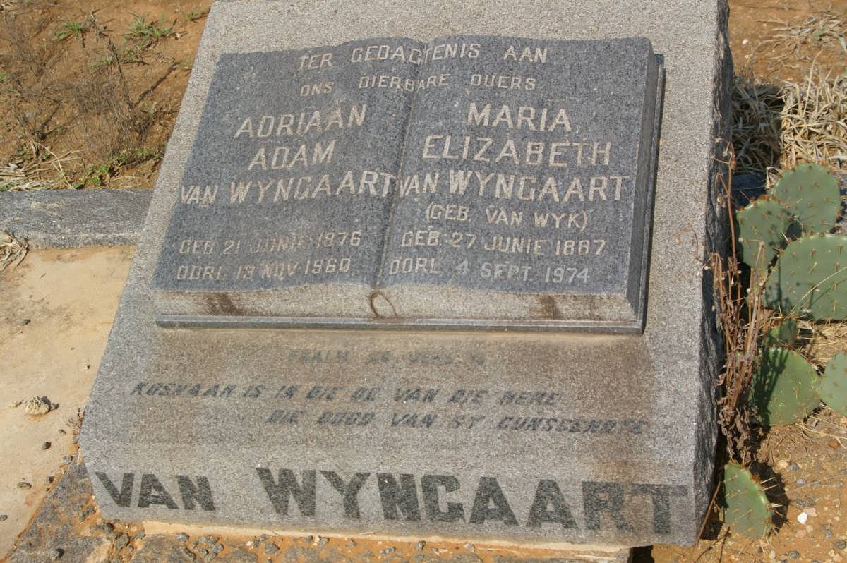 WYNGAART Adriaan Adam, van 1876-1960 &amp; Maria Elizabeth van WYK 1887-1974