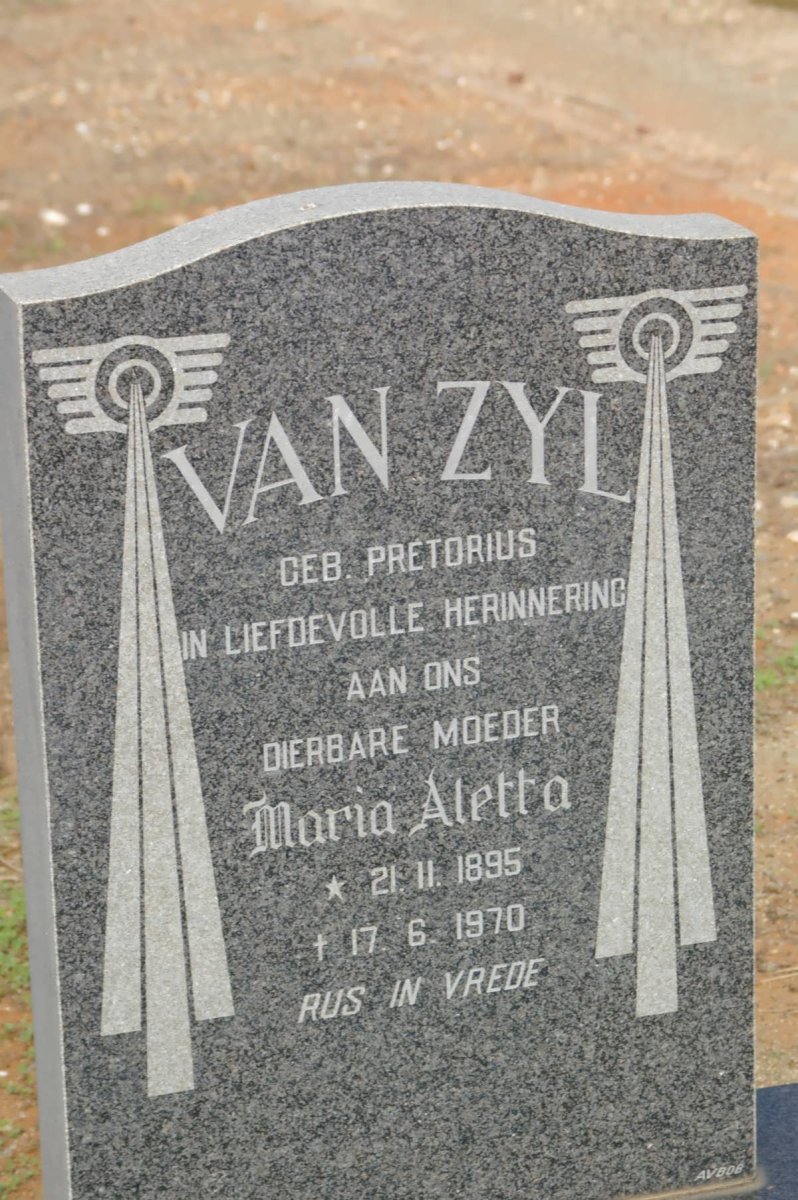ZYL Maria Aletta, van nee PRETORIUS 1895-1970