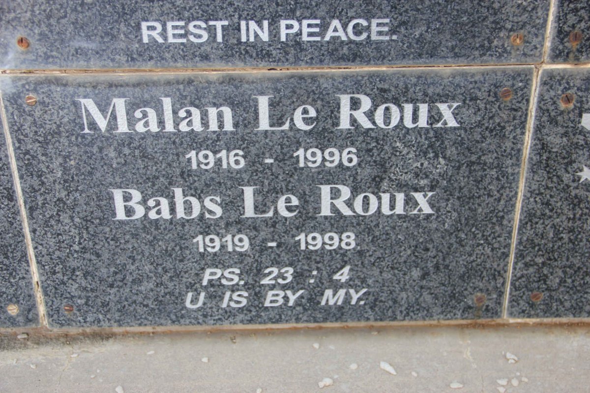 ROUX Malan, le 1916-1996 &amp; Babs 1919-1998