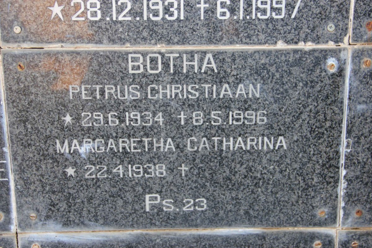 BOTHA Petrus Christiaan 1934-1996 &amp; Margaretha Catharina 1938-