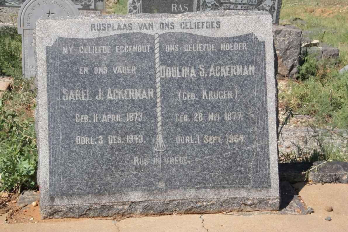 ACKERMAN Sarel J. 1873-1943 &amp; Doulina S. KRUGER 1877-1934
