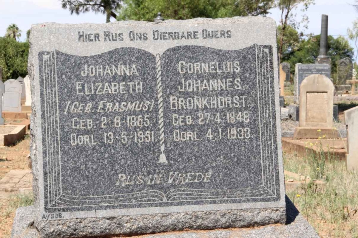 BRONKHORST Cornelius Johannes 1848-1933 &amp; Johanna Elizabeth ERASMUS 1865-1951
