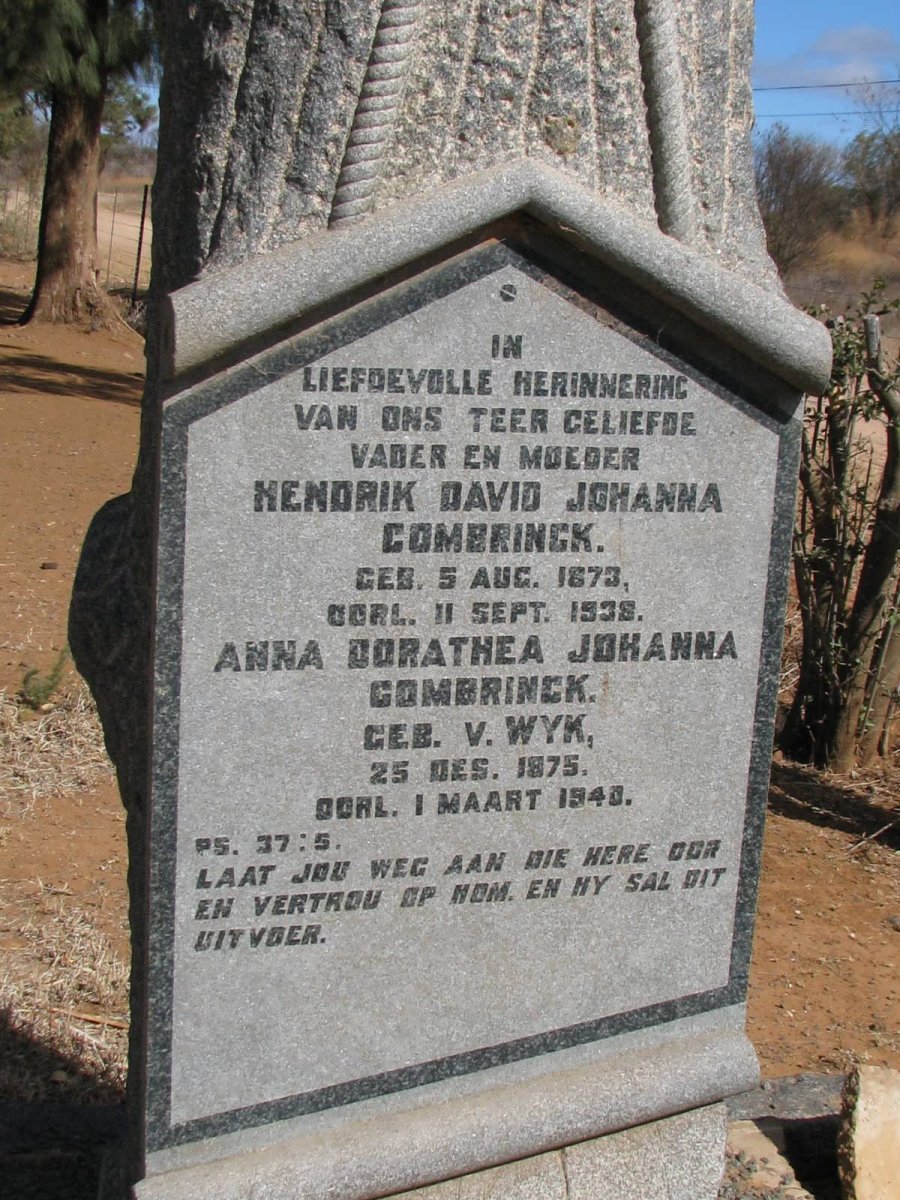 COMBRINCK Hendrik David Johanna 1873-1938 &amp; Anna Dorathea Johanna VAN WYK 1875-1940