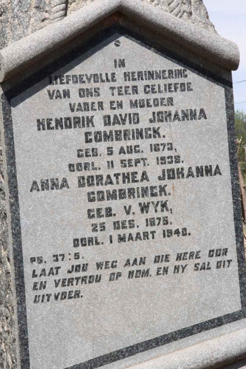 COMBRINCK Hendrik David Johanna 1873-1938 &amp; Anna Dorathea Johanna v. WYK 1875-1940