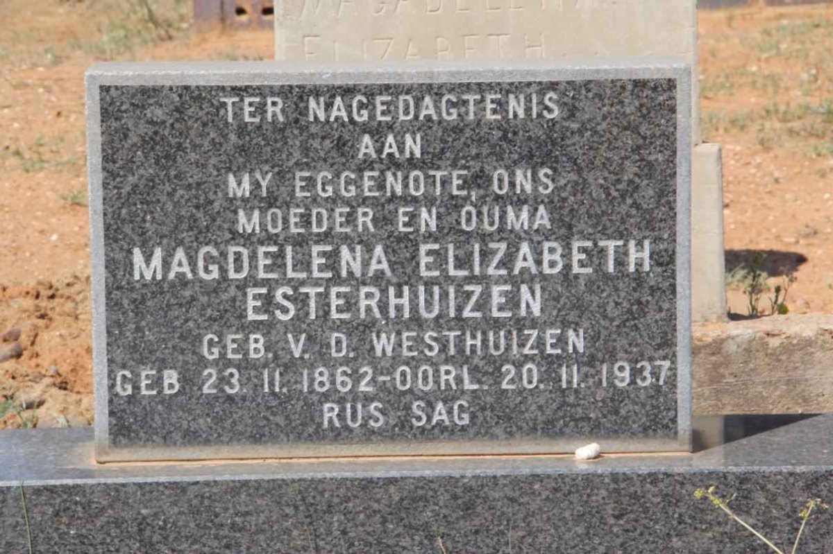 ESTERHUIZEN Magdelena Elizabeth nee v.d. WESTHUIZEN 1862-1937
