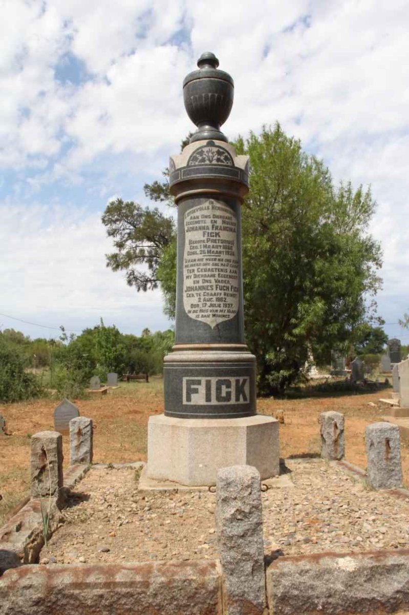 FICK Johannes Fuch 1862-1937 &amp; Johanna Francina PRETORIUS 1866-1926