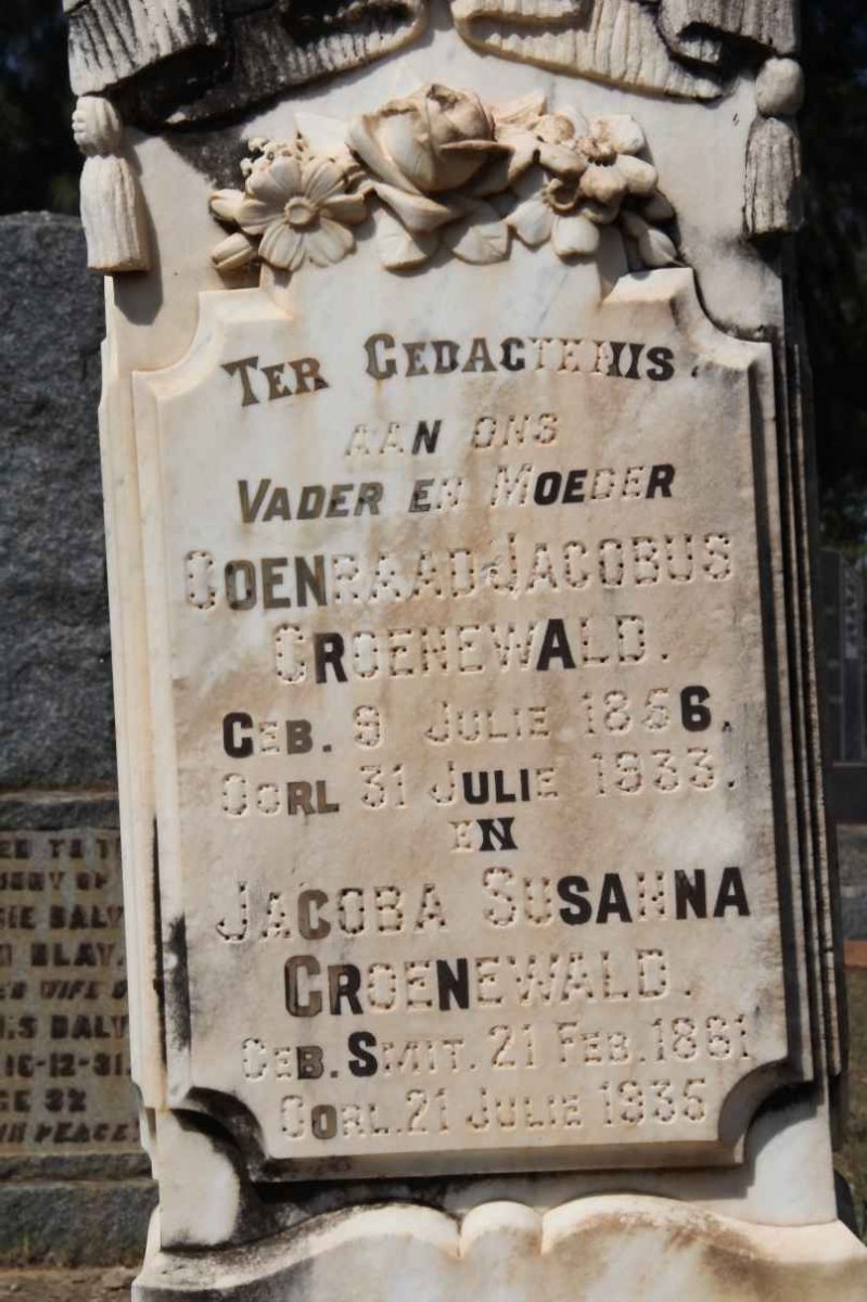 GROENEWALD Coenraad Jacobus 1856-1933 &amp; Jacoba Susanna SMIT 1861-1935