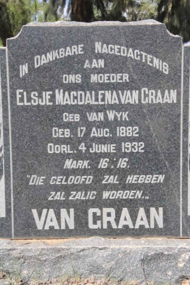GRAAN Elsje Magdalena, van nee van WYK 1882-1932