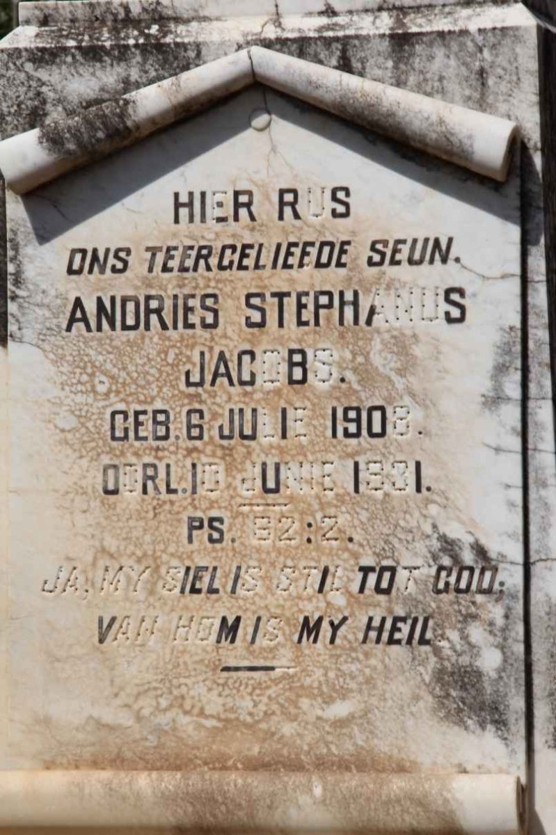 JACOBS Andries Stephanus 1908-1931