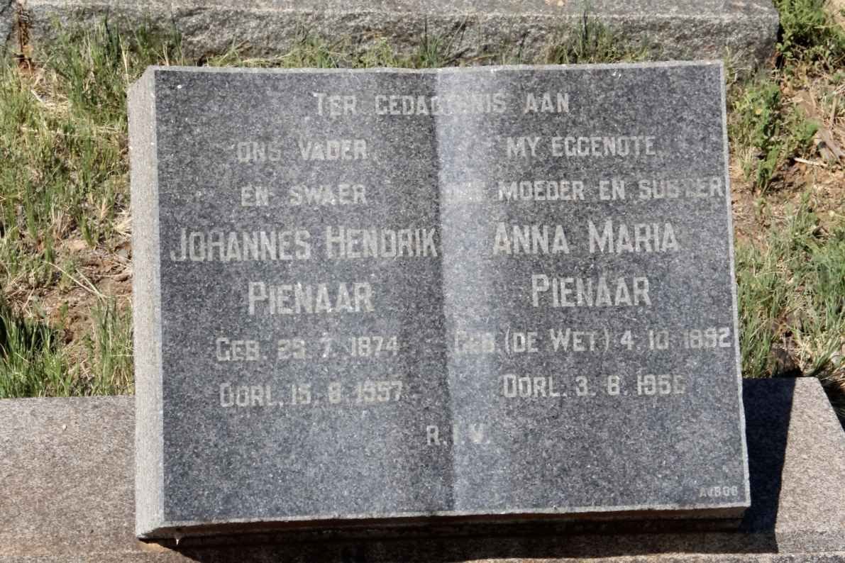 PIENAAR Johannes Hendrik 1874-1957 &amp; Anna Maria de WET 1892-1956