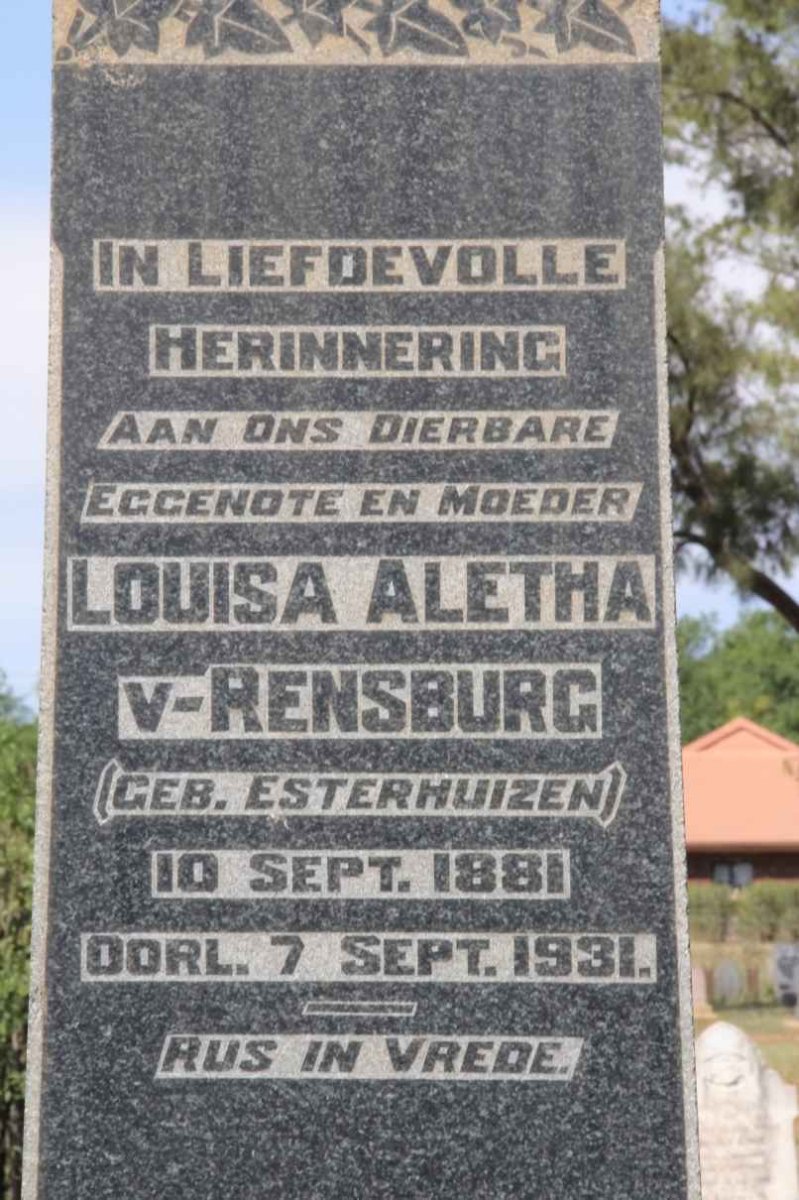 RENSBURG Louisa Aletha, van nee ESTERHUIZEN 1881-1931