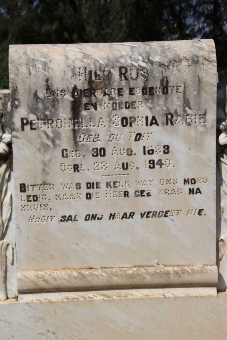 RABIE Petronella Sophia nee DU TOIT 1883-1940