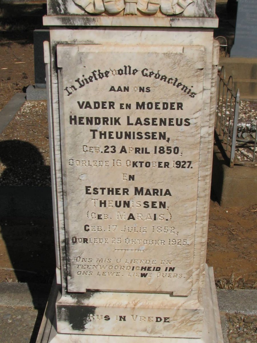 THEUNISSEN Hendrik Laseneus 1850-1927 &amp; Esther Maria MARAIS 1852-1925