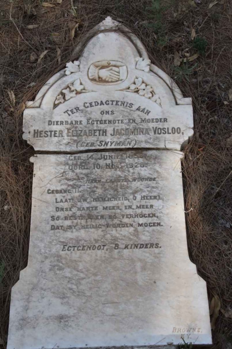 VOSLOO Hester Elizabeth Jacomina nee SNYMAN 1858-1926