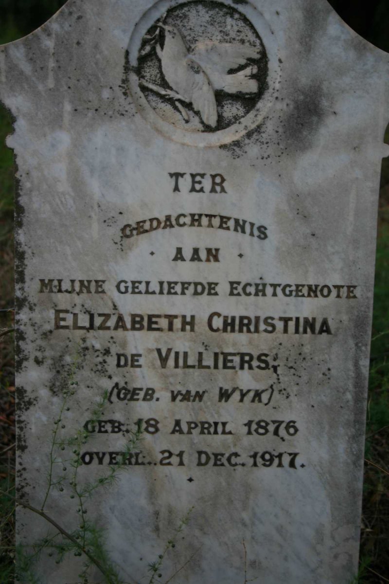 VILLIERS Elizabeth Christina, de nee VAN WYK 1876-1917