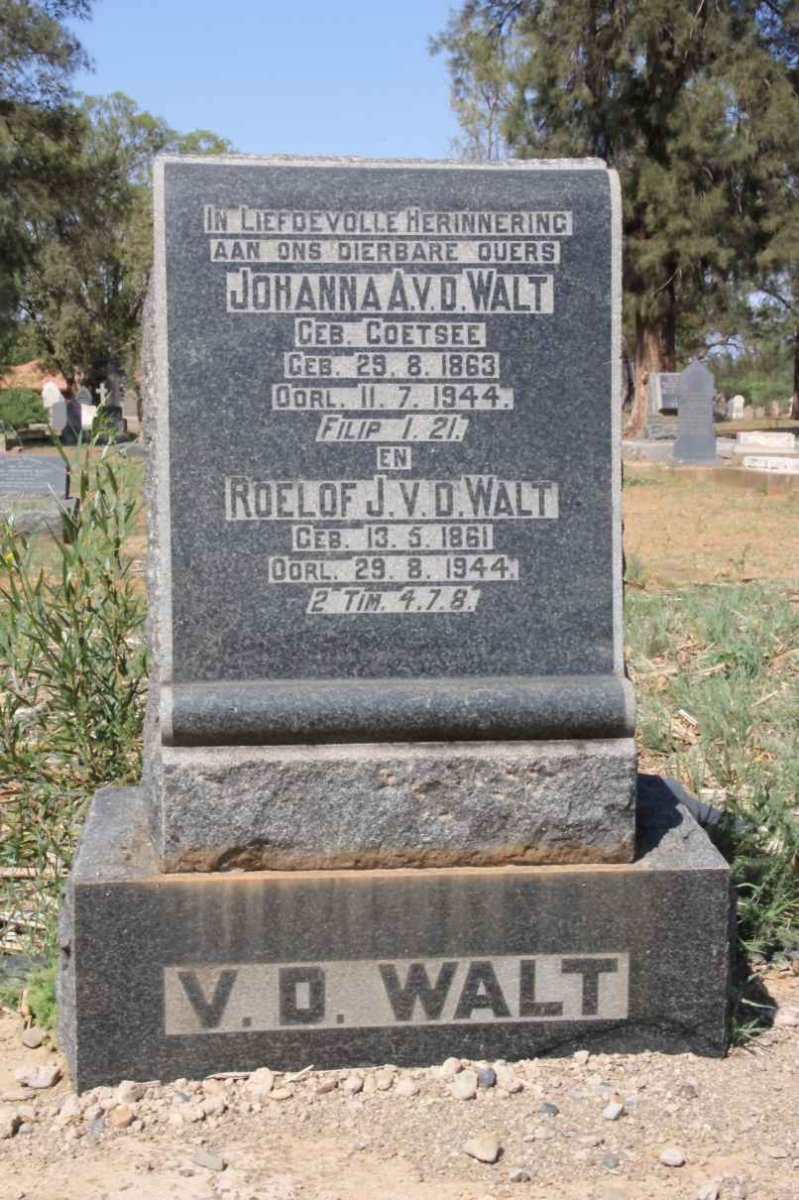 WALT Roelof J., v.d. 1861-1944 &amp; Johanna A. COETSEE 1863-1944