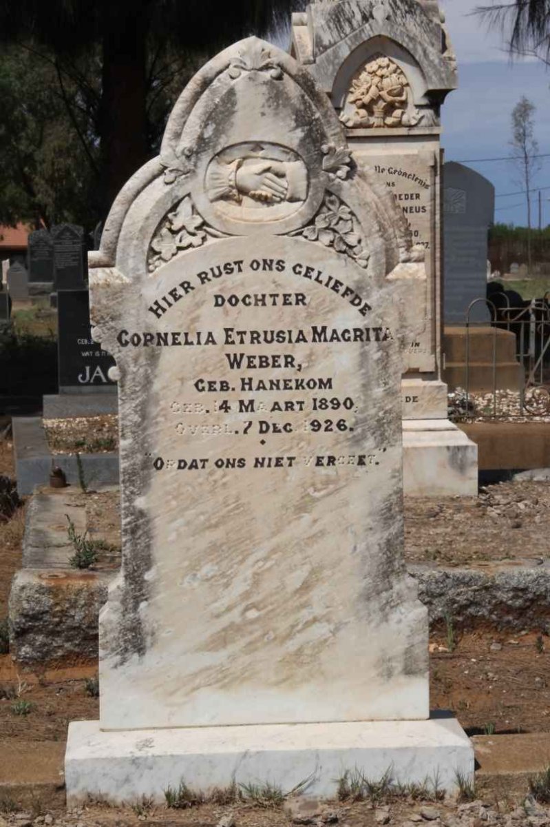 WEBER Cornelia Etrusia Magrita nee HANEKOM 1890-1926