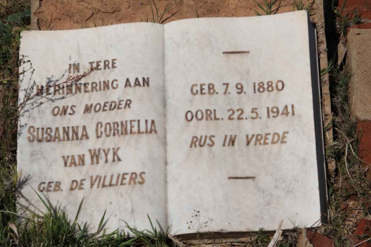 WYK Susanna Cornelia, van geb de VILLIERS 1880-1941