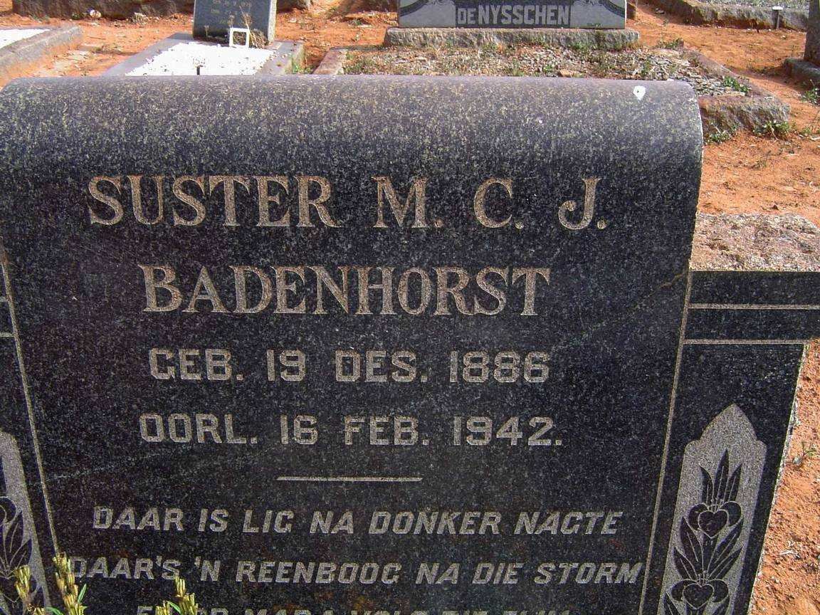BADENHORST M.C.J. 1886-1942