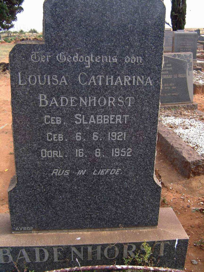 BADENHORST Louisa Catharina nee SLABBERT 1921-1952