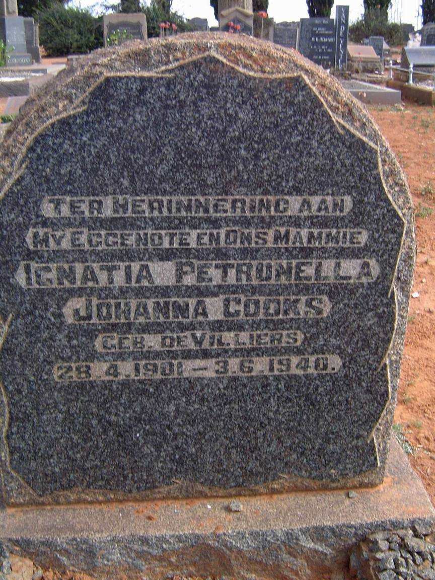 COOKS Ignatia Petronella nee DE VILLIERS 1901-1940
