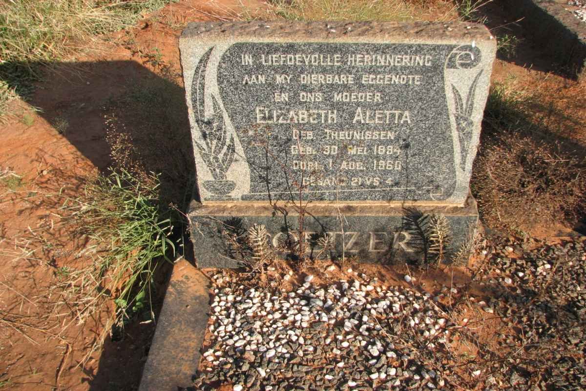 COETZER Elizabeth Aletta nee THEUNISSEN 1894-1960