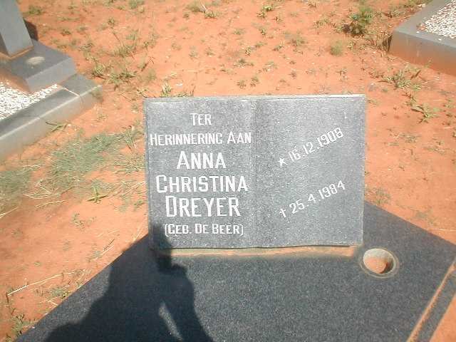 DREYER Anna Christina nee DE BEER 1908-1984