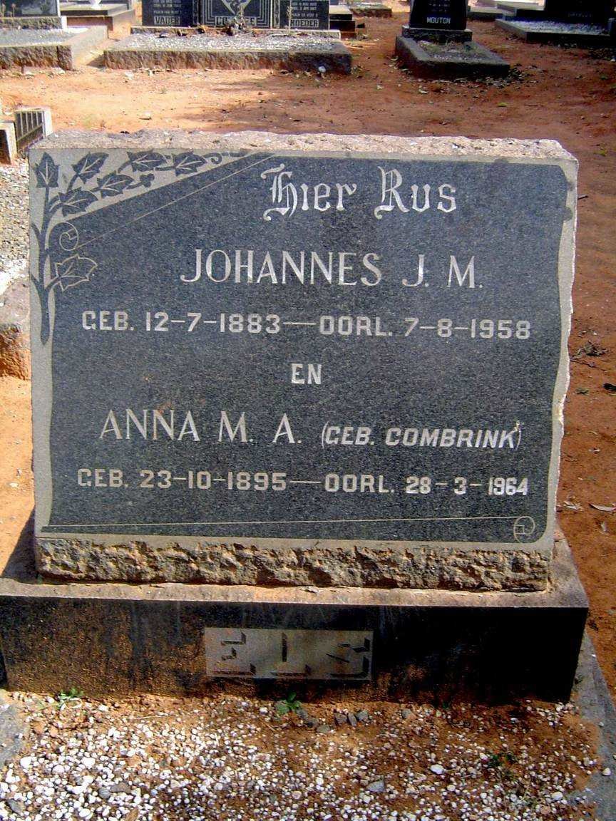 ELS Johannes J.M. 1883-1958 &amp; Anna M.A. COMBRINK 1895-1964