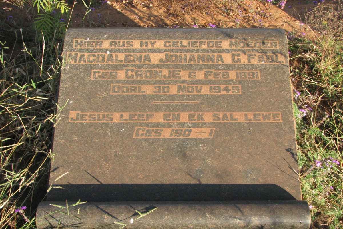 FAUL Magdalena Johanna G. nee CRONJE 1891-1945