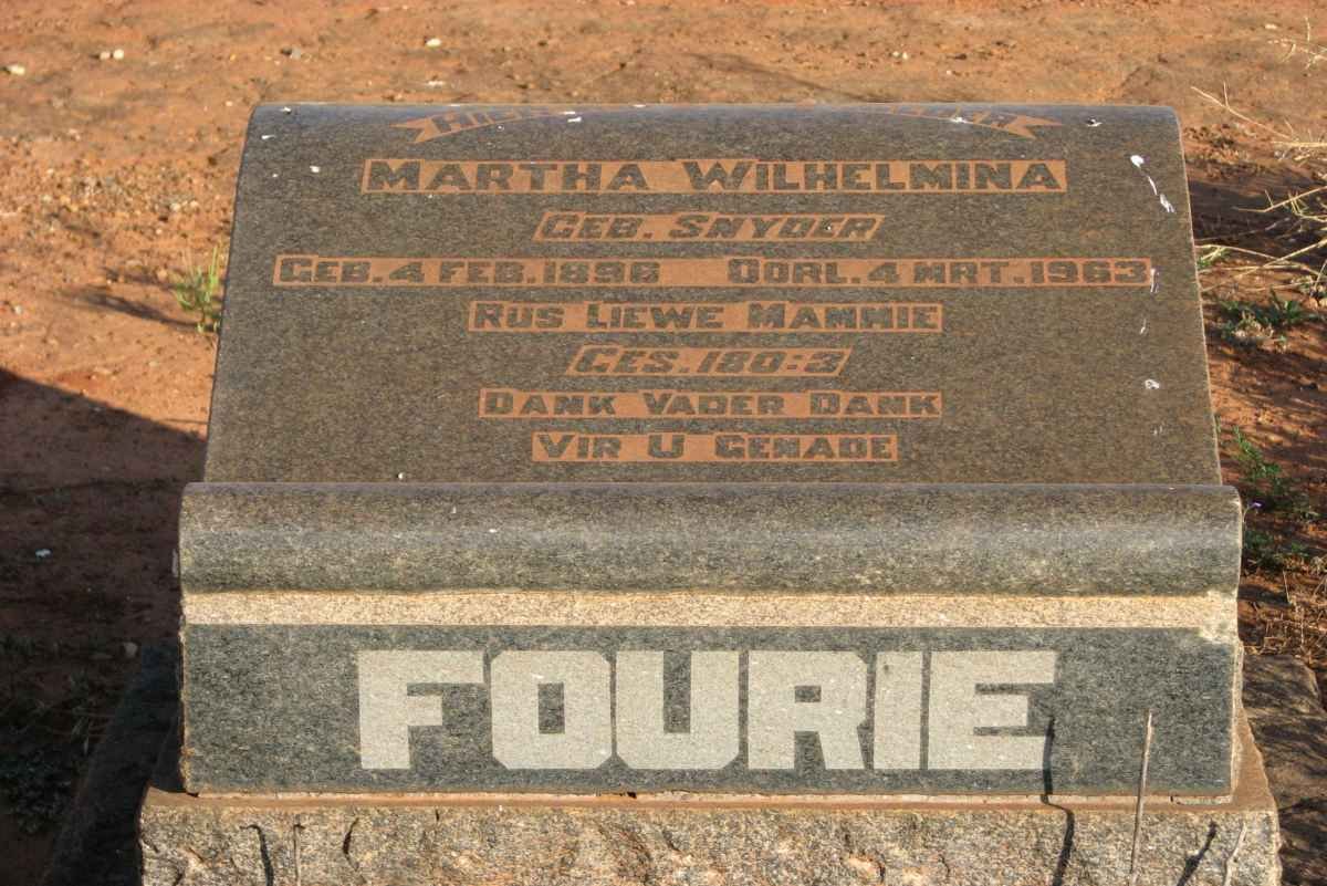 FOURIE Martha Wilhelmina nee SNYDER 1896-1963